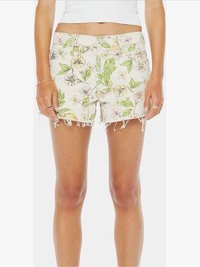 MOTHER Cream The Dodger Floral Lemon Print Denim Shorts